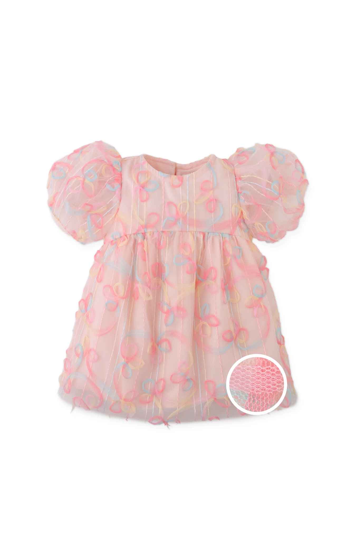 Gingersnaps Scribble Embroidered Tulle Dress with Back Bow