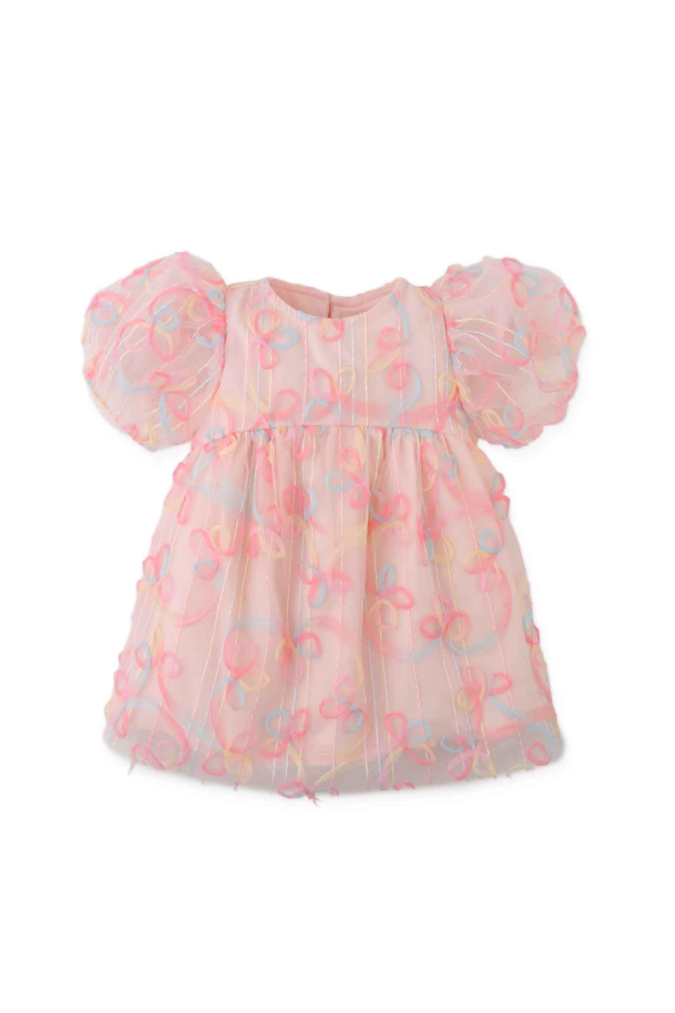 Gingersnaps Scribble Embroidered Tulle Dress with Back Bow