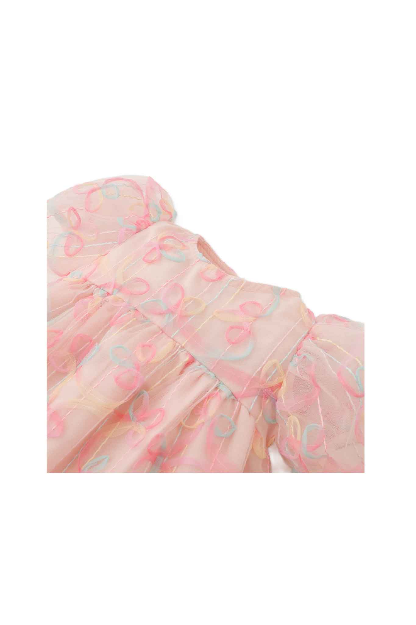 Gingersnaps Scribble Embroidered Tulle Dress with Back Bow