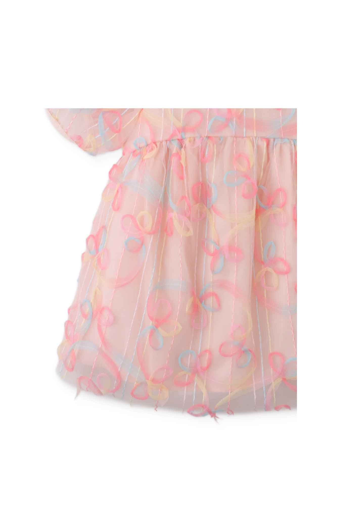 Gingersnaps Scribble Embroidered Tulle Dress with Back Bow