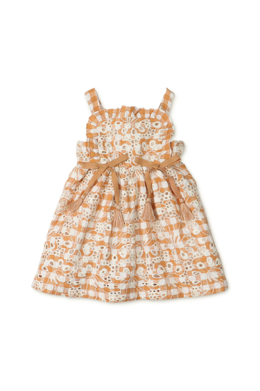 Gingersnaps Embroidered Gingham Eyelet Dress with Tassel