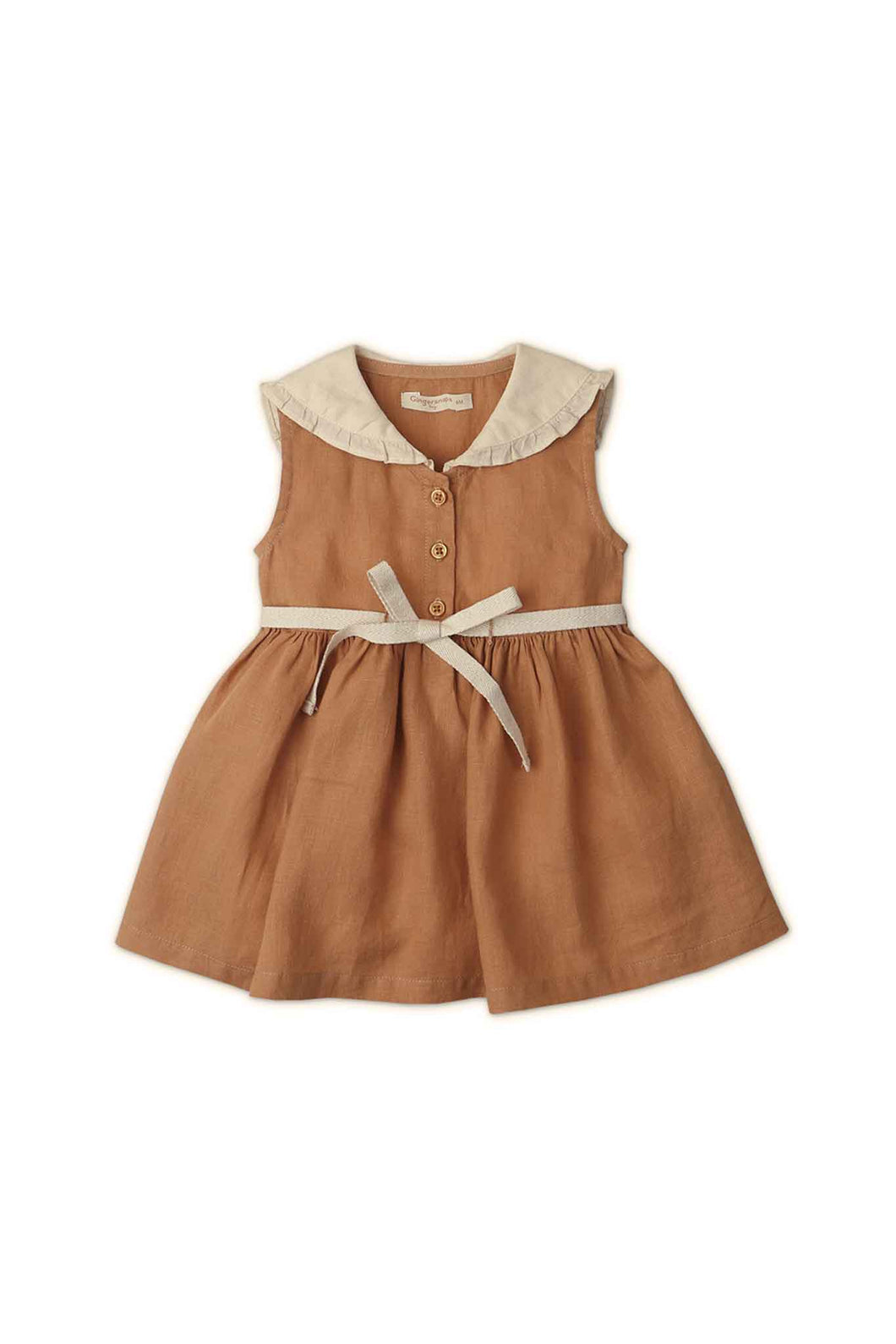 Gingersnaps Sailor Collar Waisted Dress with Button Opening On Front & Woven Belt
