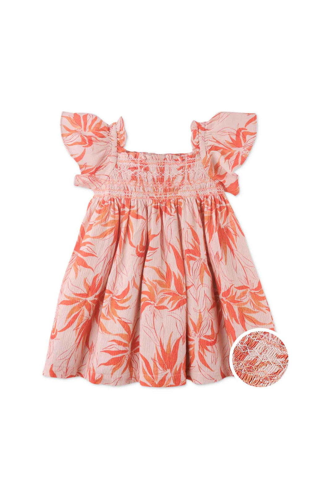 Gingersnaps Fire Floral Print Cheesecloth Smocked Dress