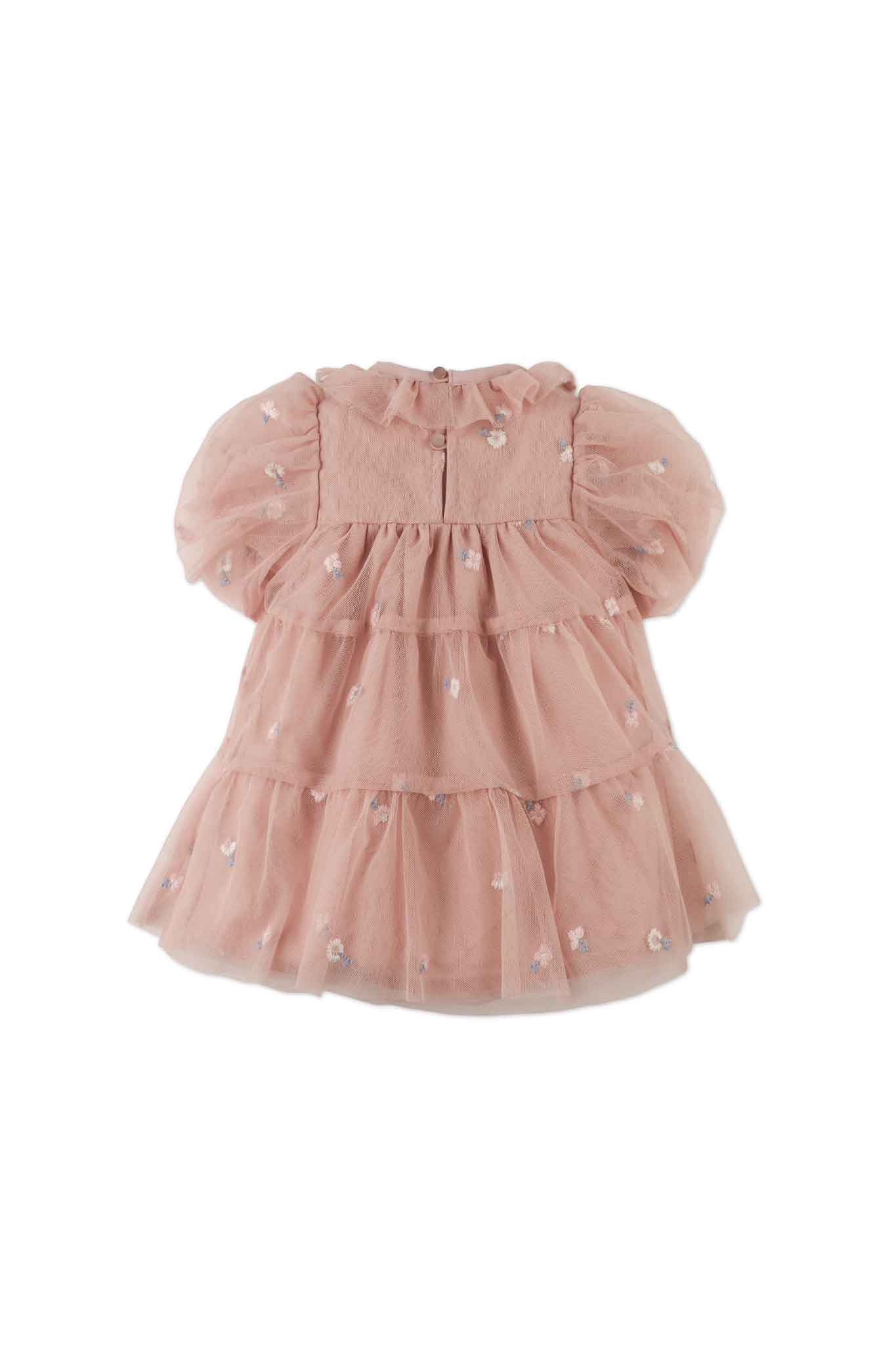 Gingersnaps Puff Sleeve Embroidered Tulle Dress with Ruffle Collar