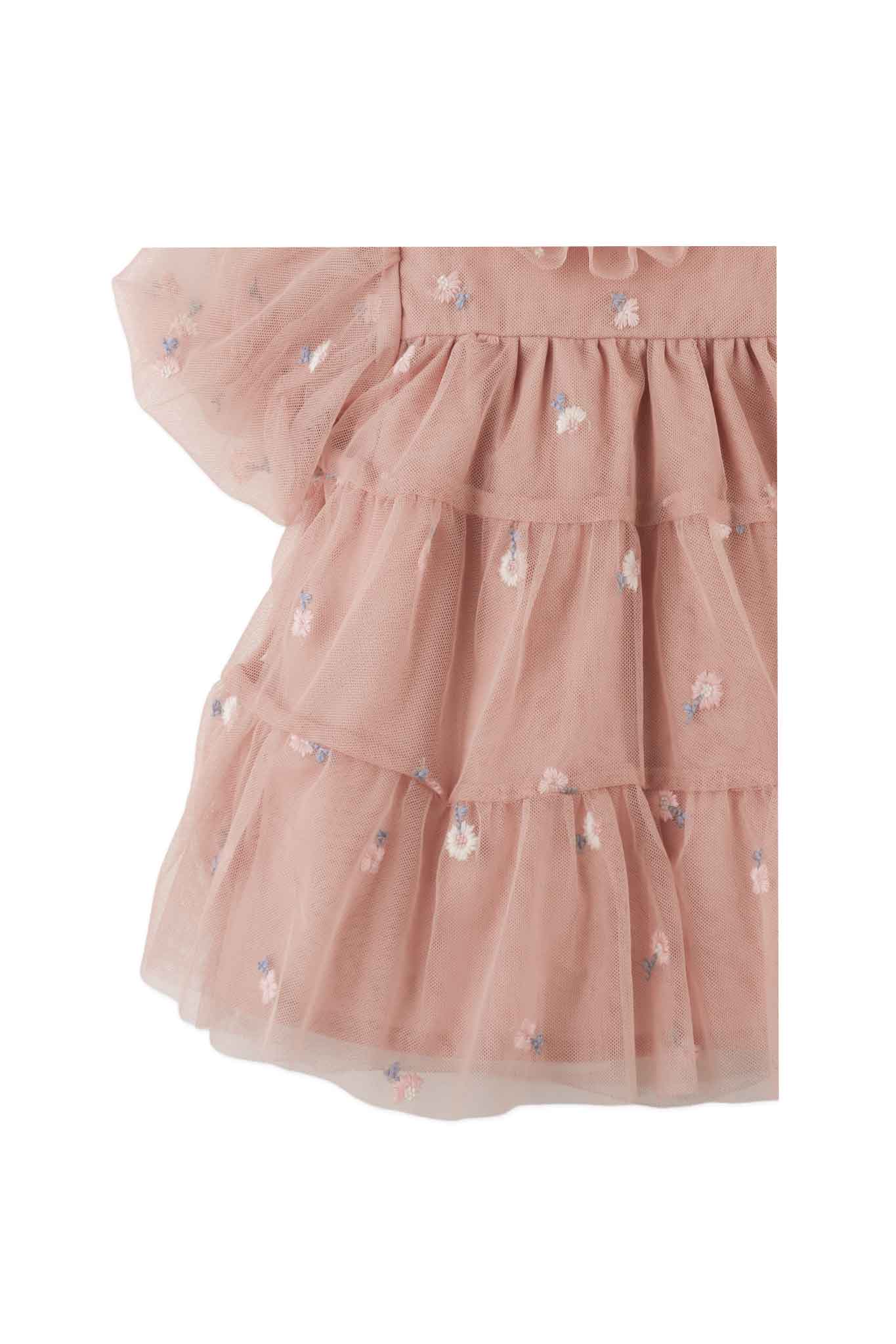 Gingersnaps Puff Sleeve Embroidered Tulle Dress with Ruffle Collar