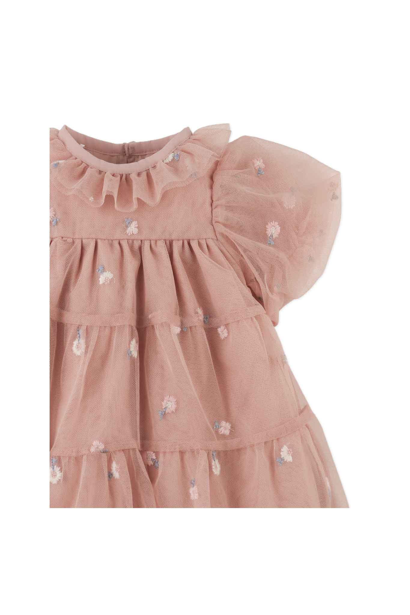 Gingersnaps Puff Sleeve Embroidered Tulle Dress with Ruffle Collar