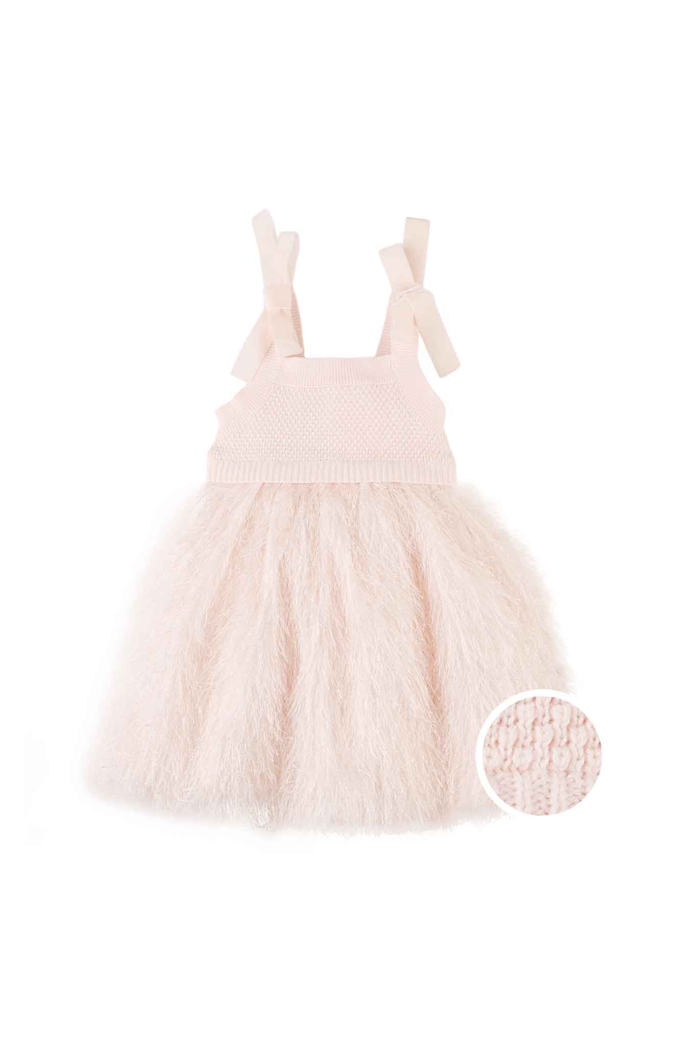 Gingersnaps Crochet-Like Machine-Knitted Top and Feather Fabric Combo Dress