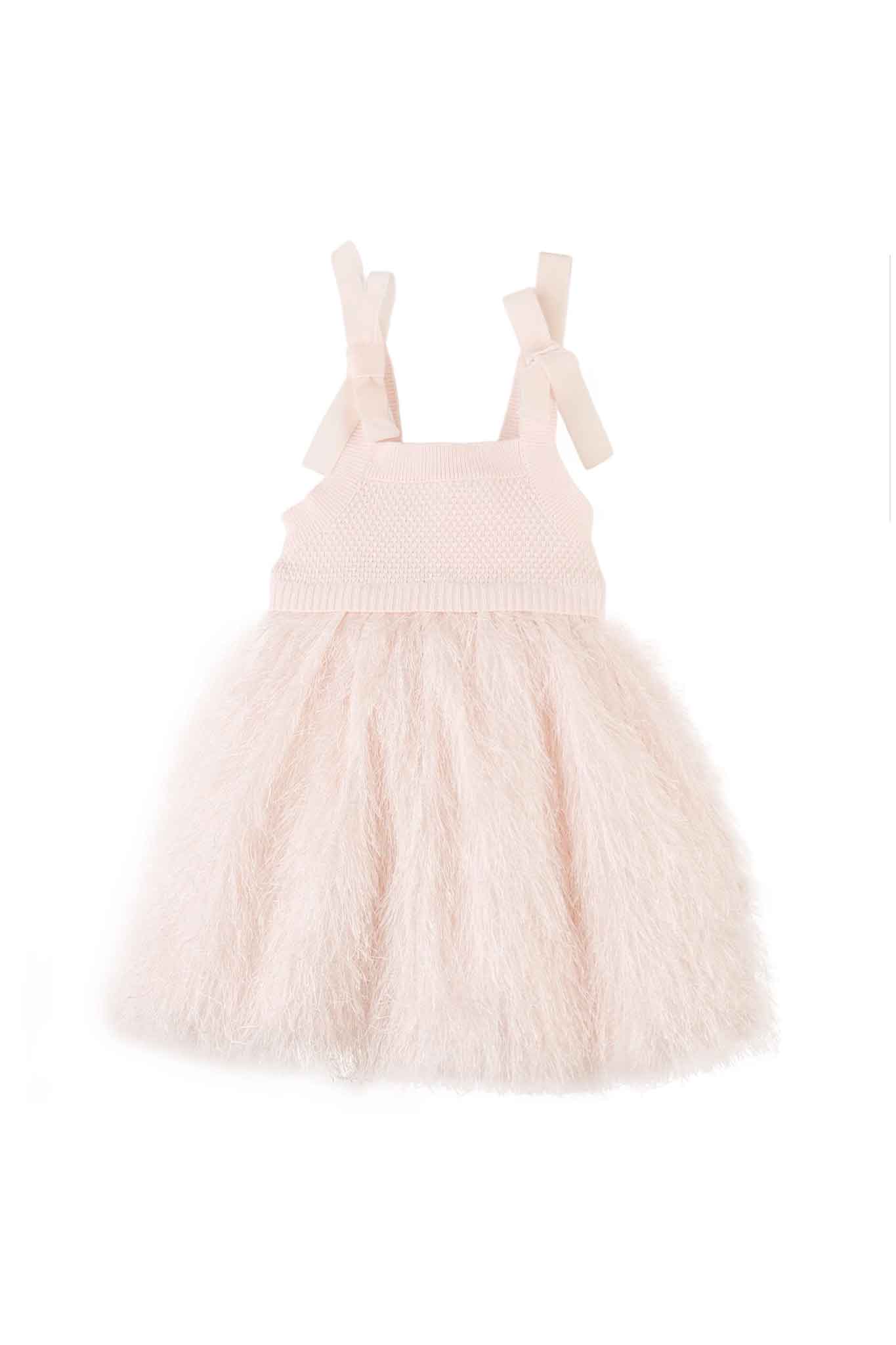 Gingersnaps Crochet-Like Machine-Knitted Top and Feather Fabric Combo Dress