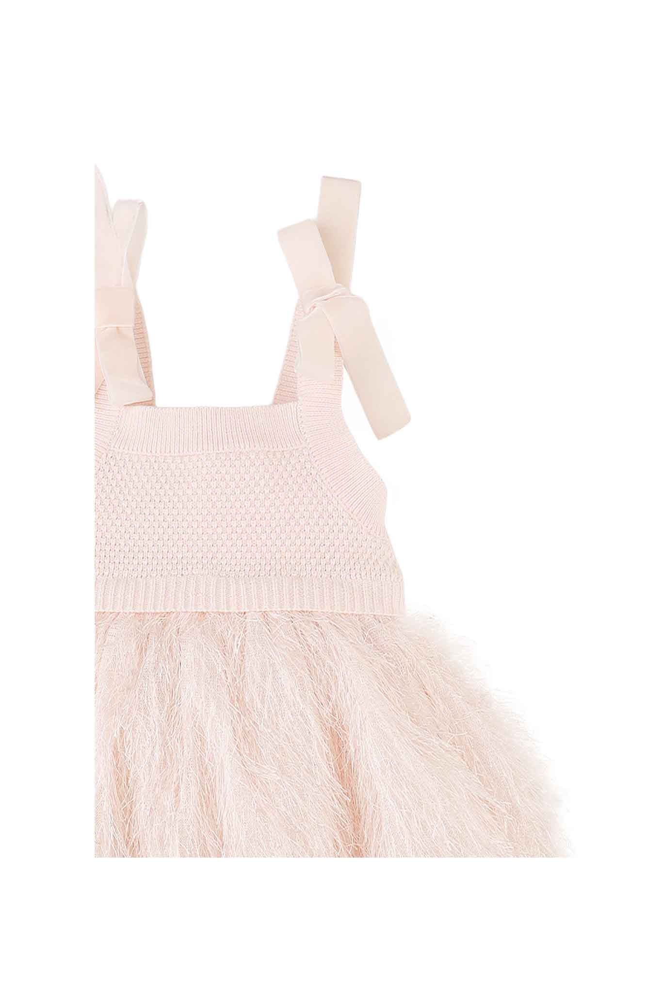 Gingersnaps Crochet-Like Machine-Knitted Top and Feather Fabric Combo Dress