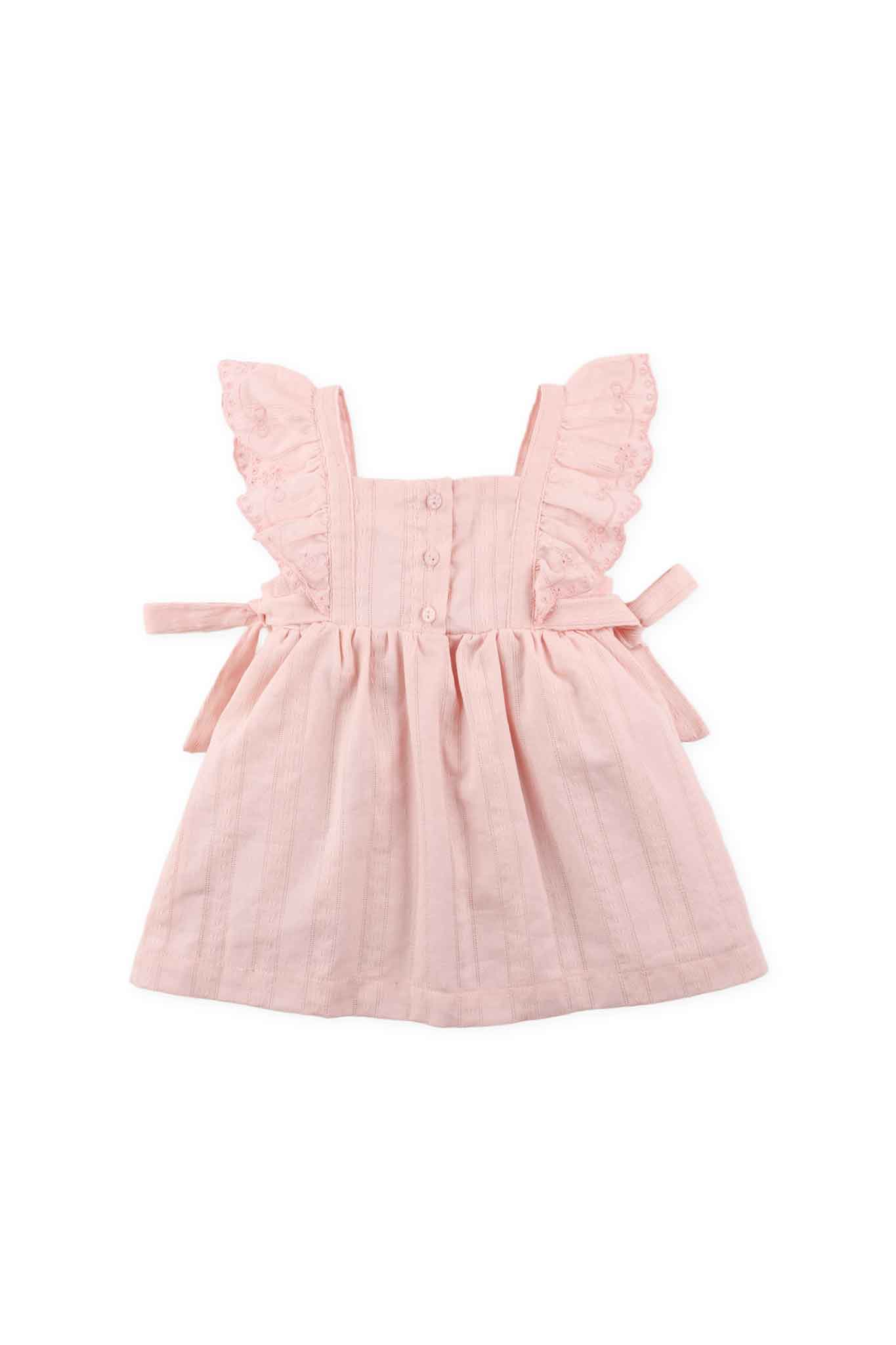 Gingersnaps Textured Cotton Dobby Dress With Embroidered Scallop Ruffles and Bow Details