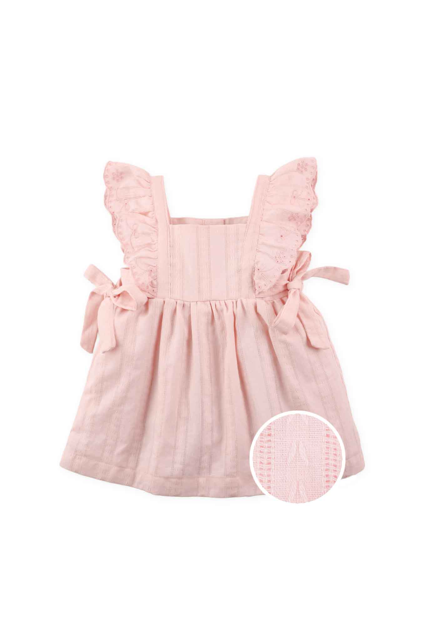 Gingersnaps Textured Cotton Dobby Dress With Embroidered Scallop Ruffles and Bow Details