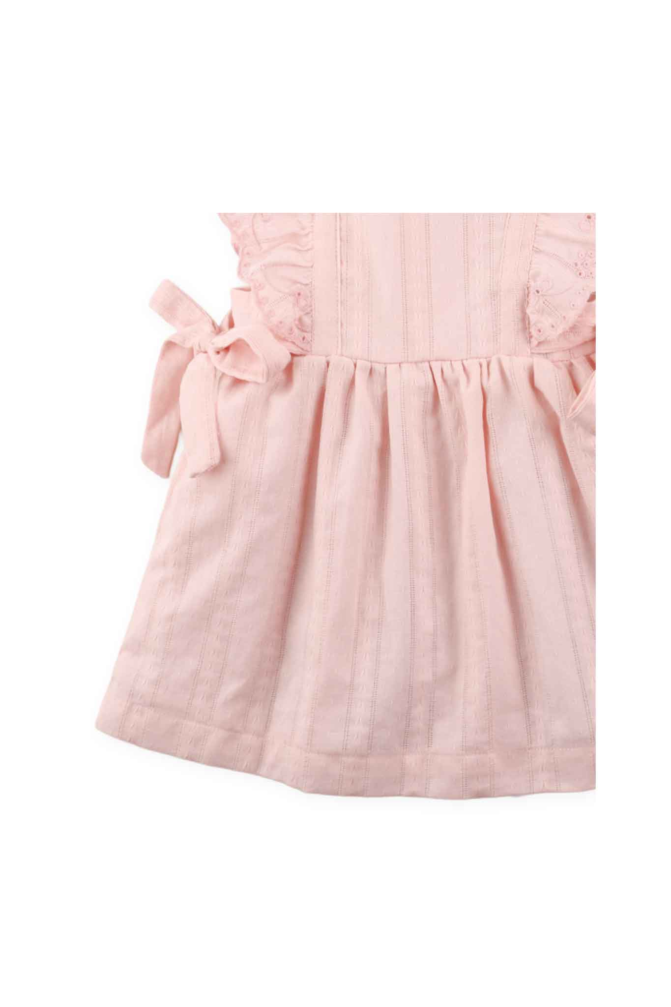 Gingersnaps Textured Cotton Dobby Dress With Embroidered Scallop Ruffles and Bow Details