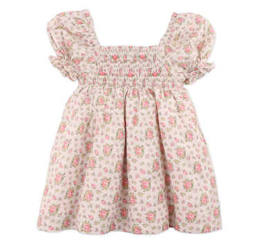 Gingersnaps Floral Printed Puff Sleeve Dress With Smocking and Embroidery Details