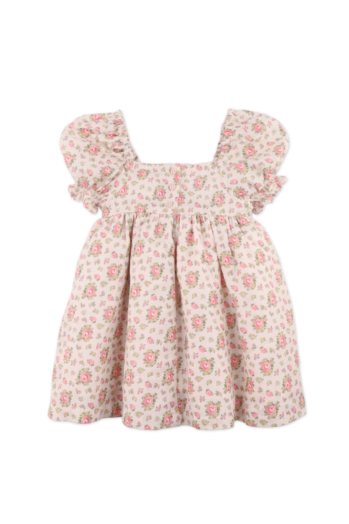 Gingersnaps Floral Printed Puff Sleeve Dress With Smocking and Embroidery Details