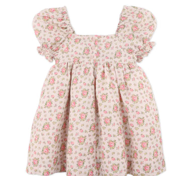 Gingersnaps Floral Printed Puff Sleeve Dress With Smocking and Embroidery Details