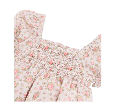 Gingersnaps Floral Printed Puff Sleeve Dress With Smocking and Embroidery Details