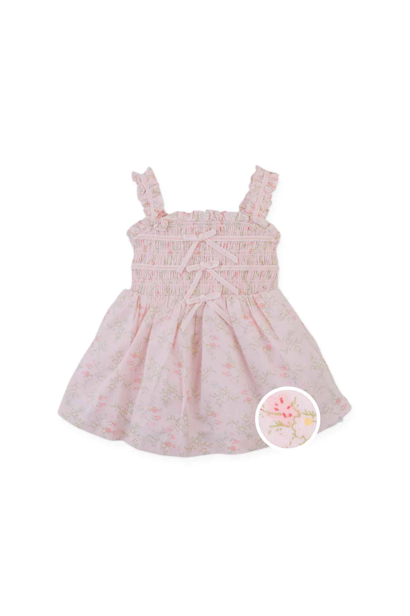 Gingersnaps Strappy Cotton Printed Dress with Velvet Ribbon and Bow Details