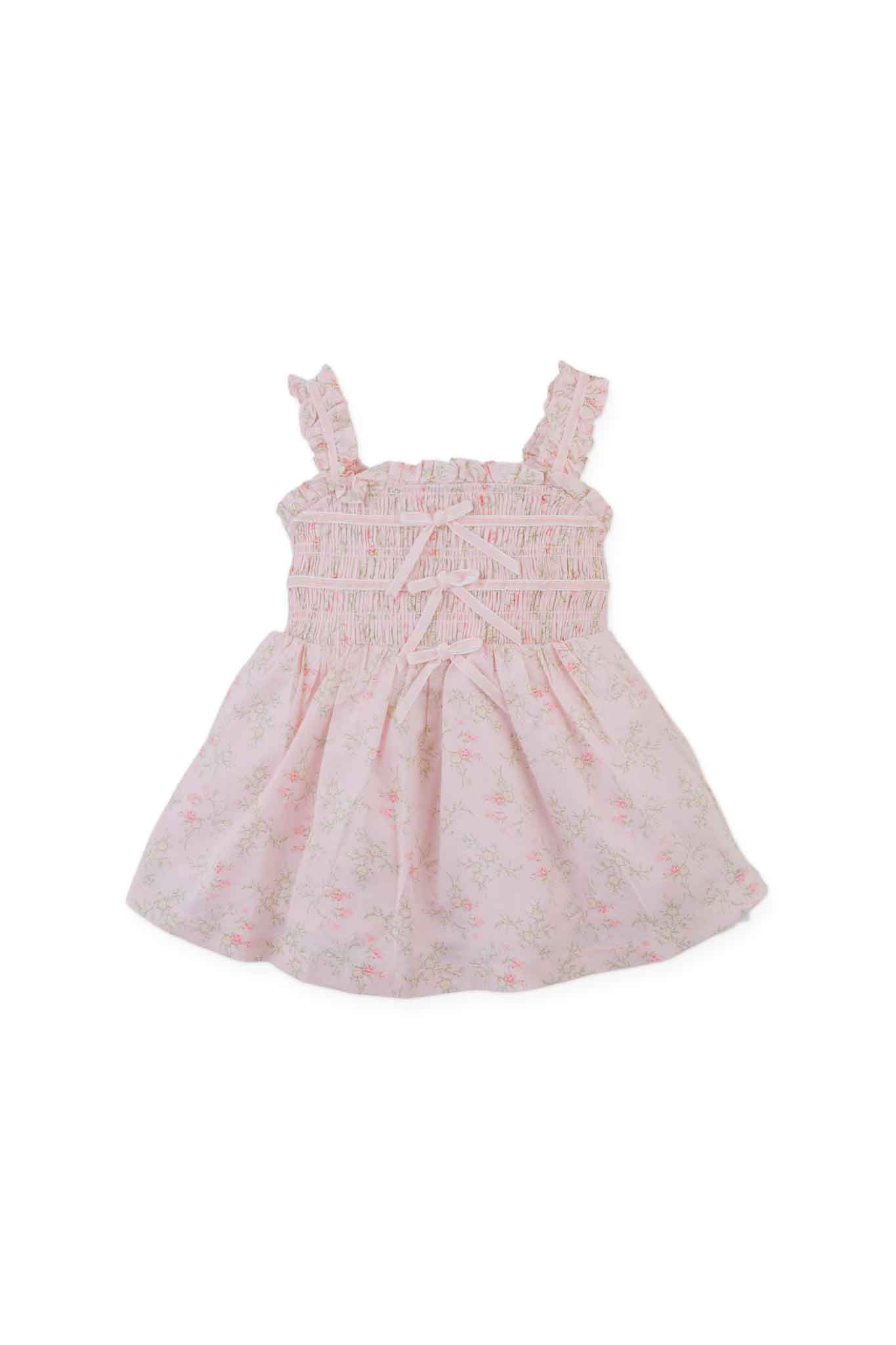 Gingersnaps Strappy Cotton Printed Dress with Velvet Ribbon and Bow Details