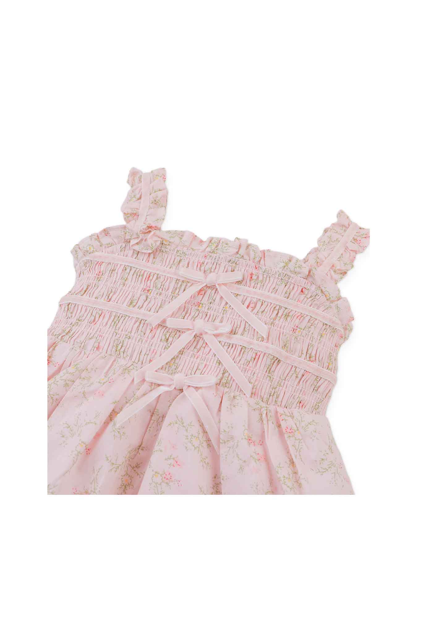 Gingersnaps Strappy Cotton Printed Dress with Velvet Ribbon and Bow Details