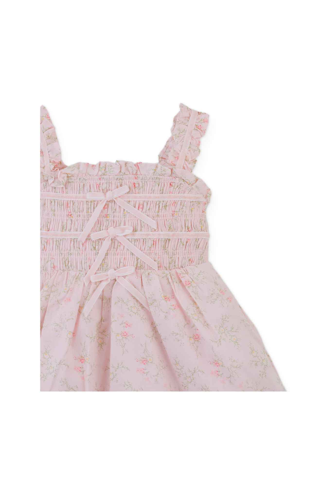 Gingersnaps Strappy Cotton Printed Dress with Velvet Ribbon and Bow Details