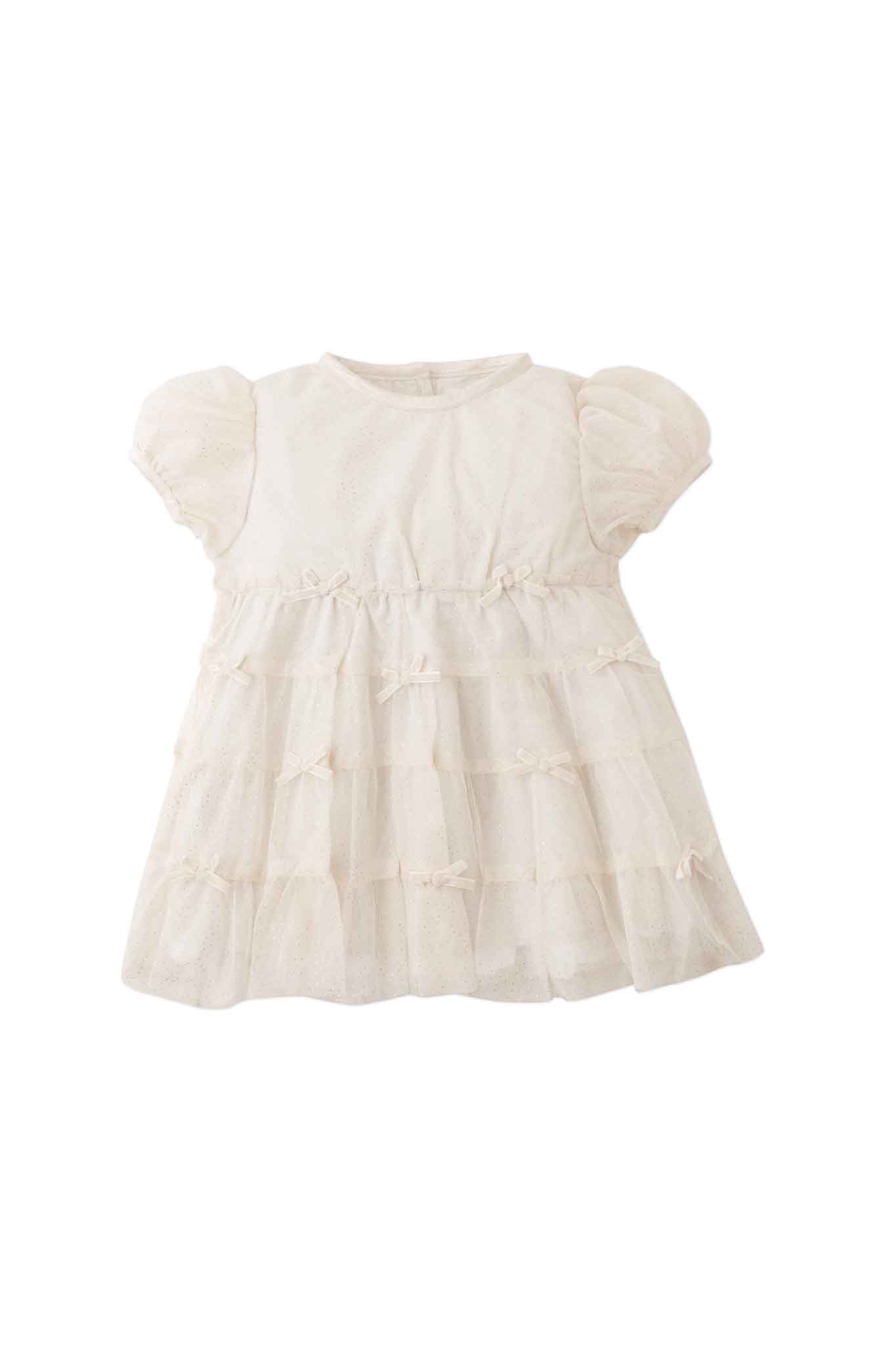 Gingersnaps Short-Sleeve Tulle Tiered Dress with Matching Tone Bows