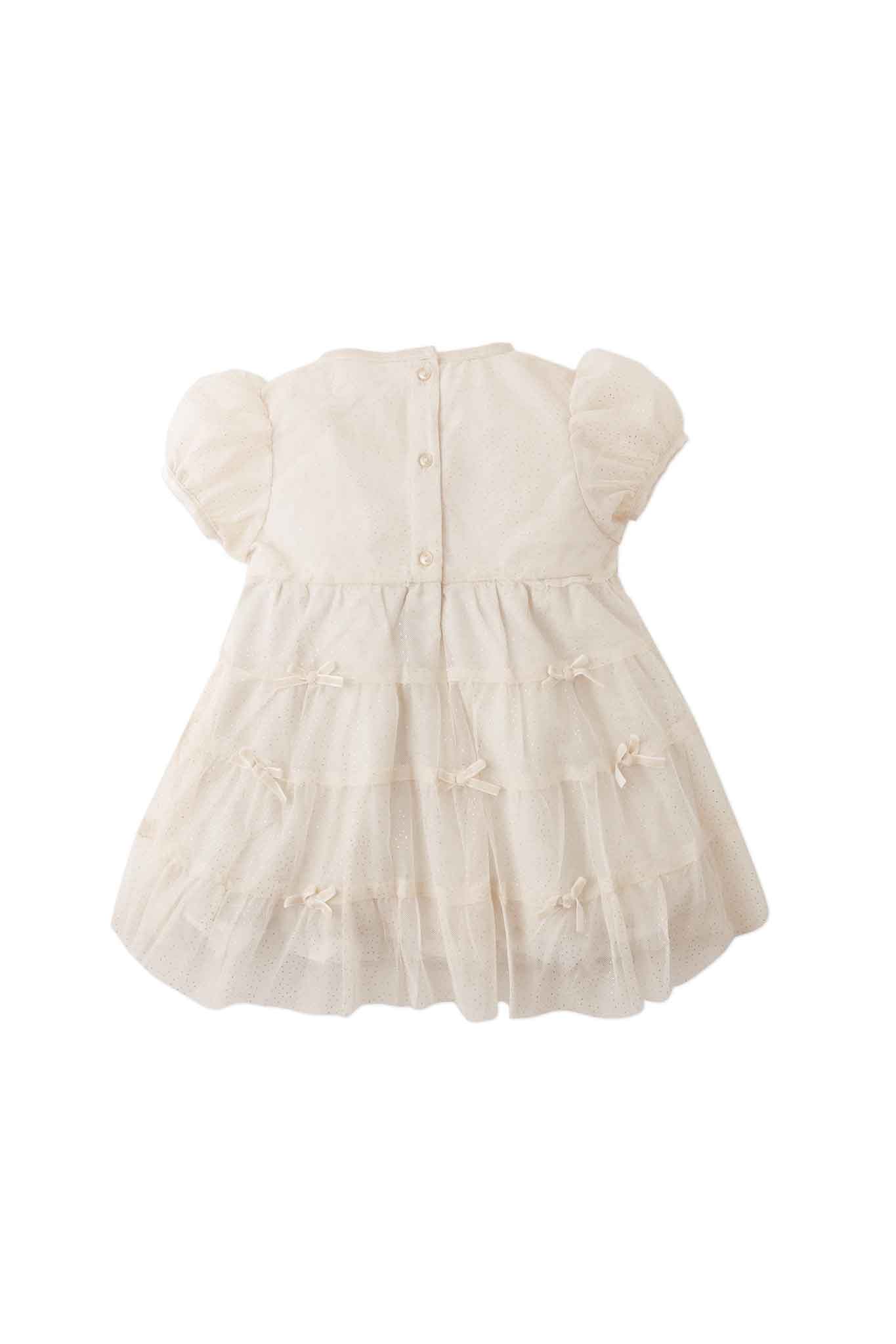 Gingersnaps Short-Sleeve Tulle Tiered Dress with Matching Tone Bows