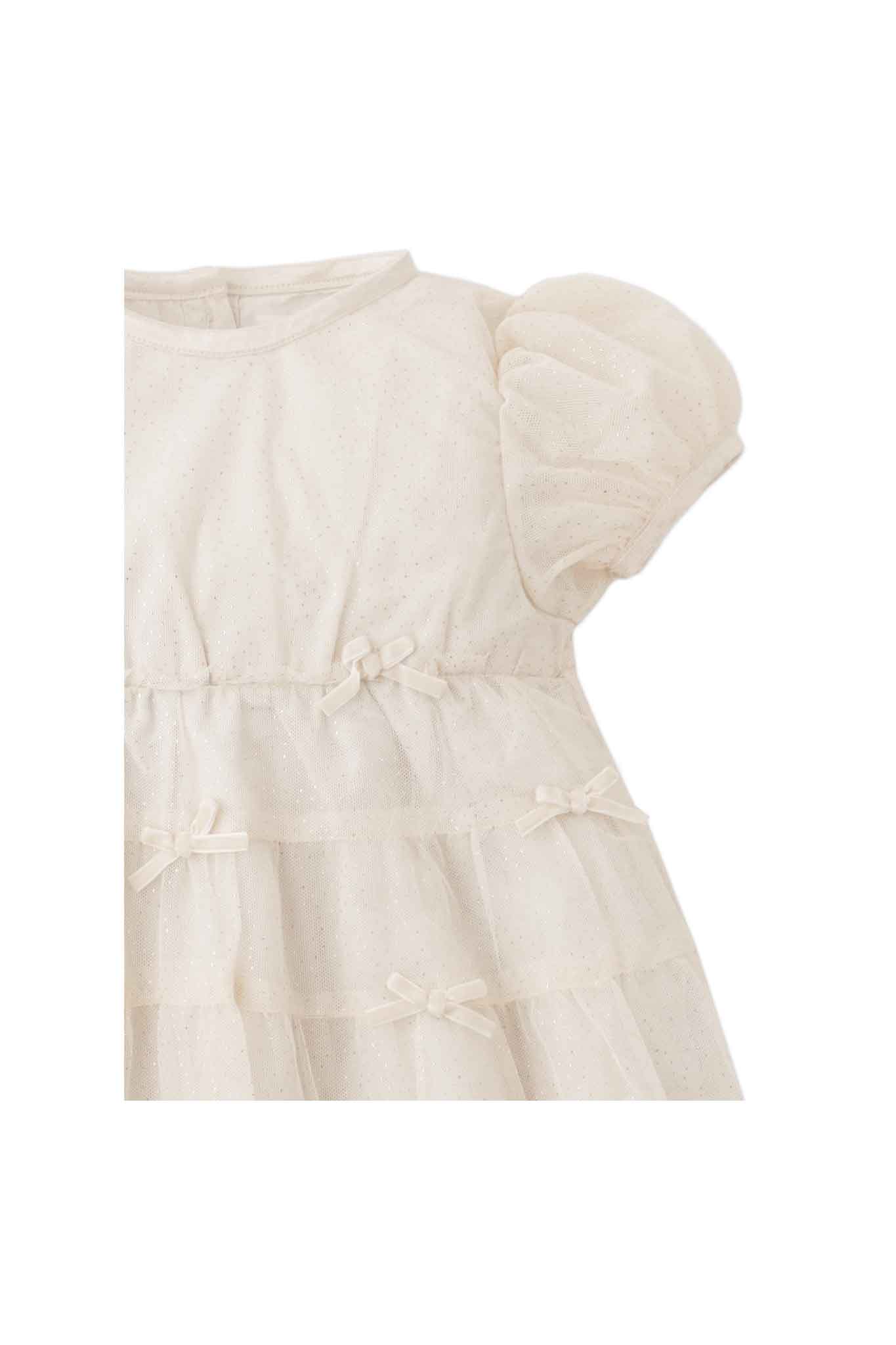 Gingersnaps Short-Sleeve Tulle Tiered Dress with Matching Tone Bows