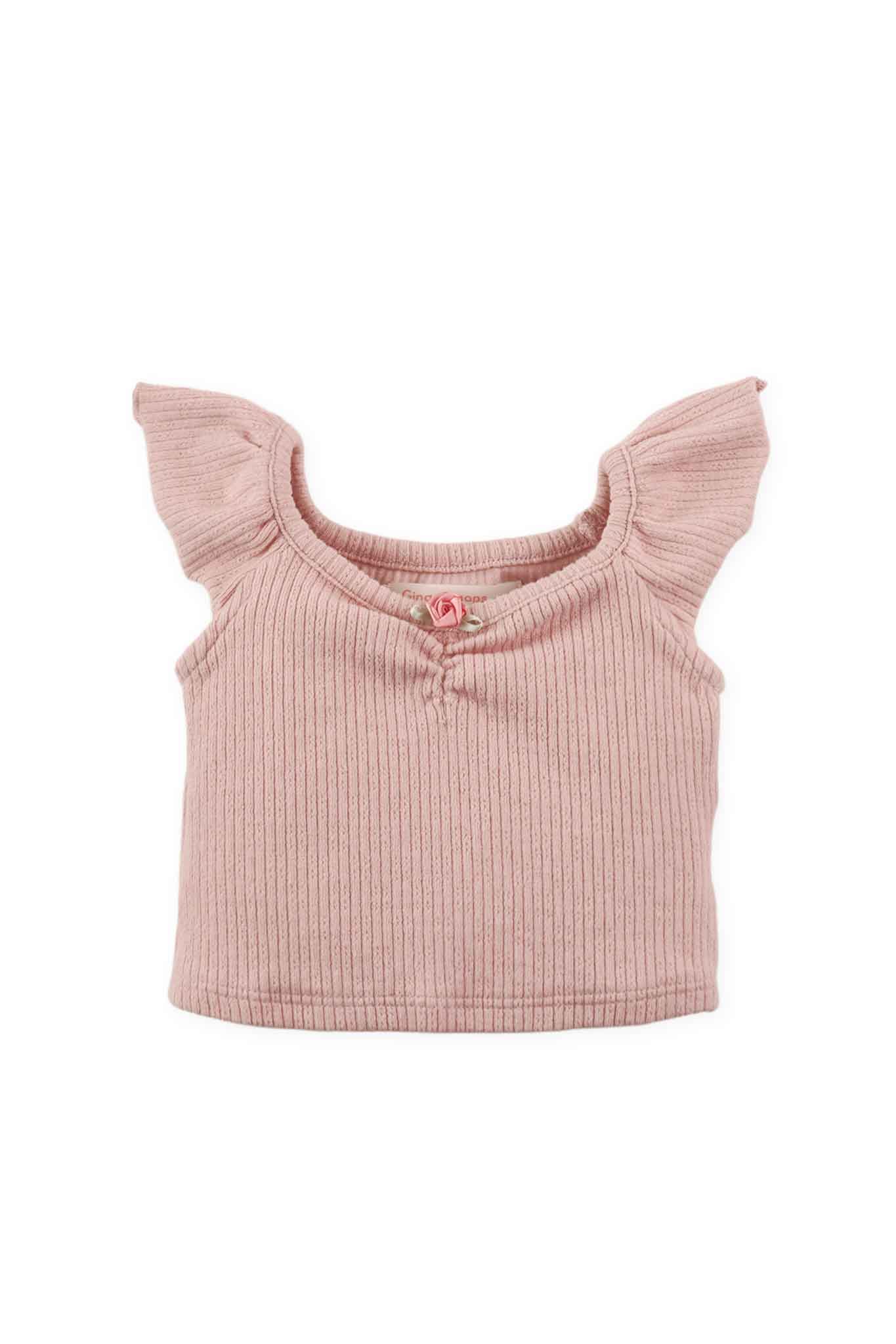 Gingersnaps Pointelle Jersey Knit Top With Collar and Floral Printed Skirt Set