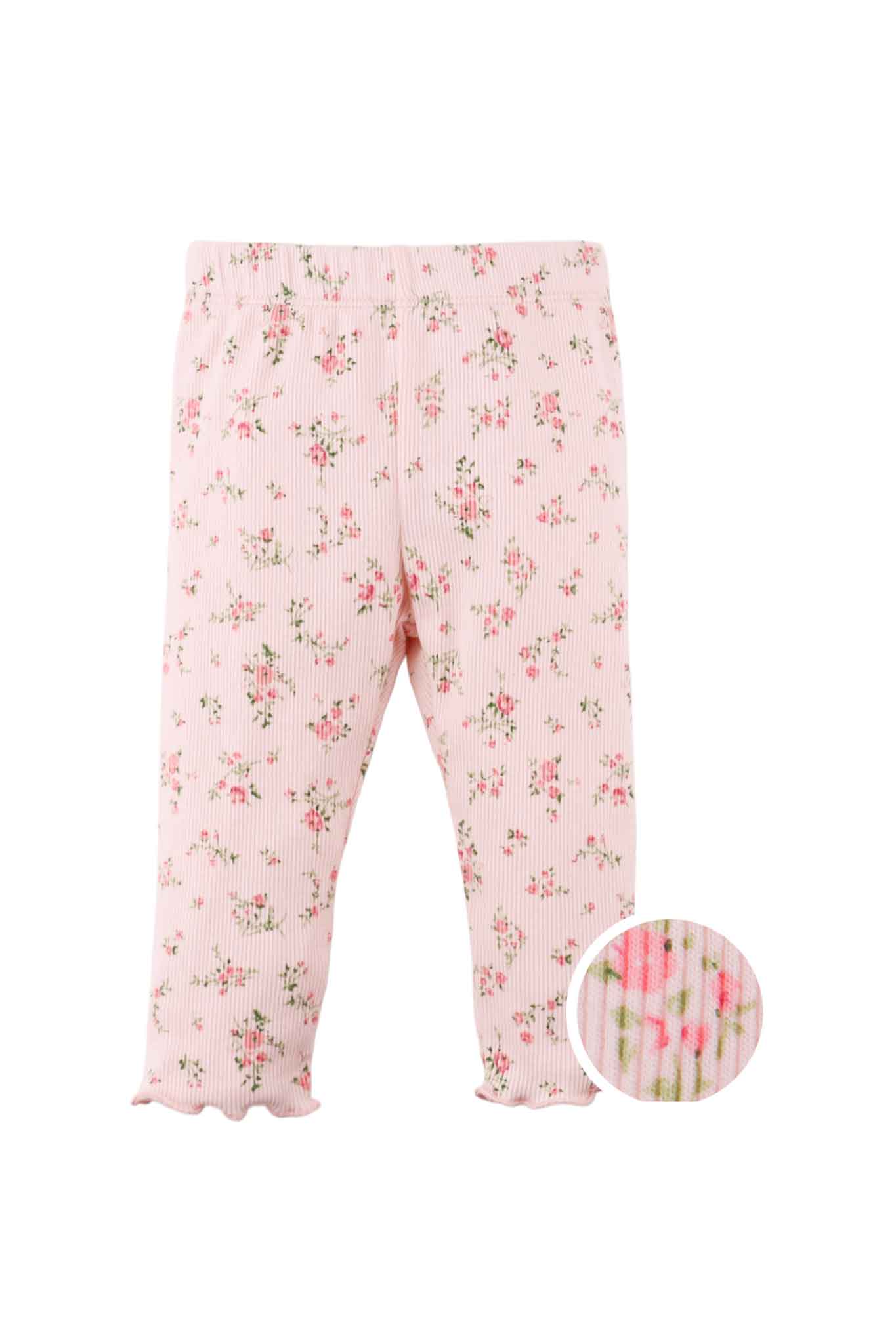 Gingersnaps Ribbed Leggings With All-Over Ditsy Flower Print and Merrow-Edged Hem