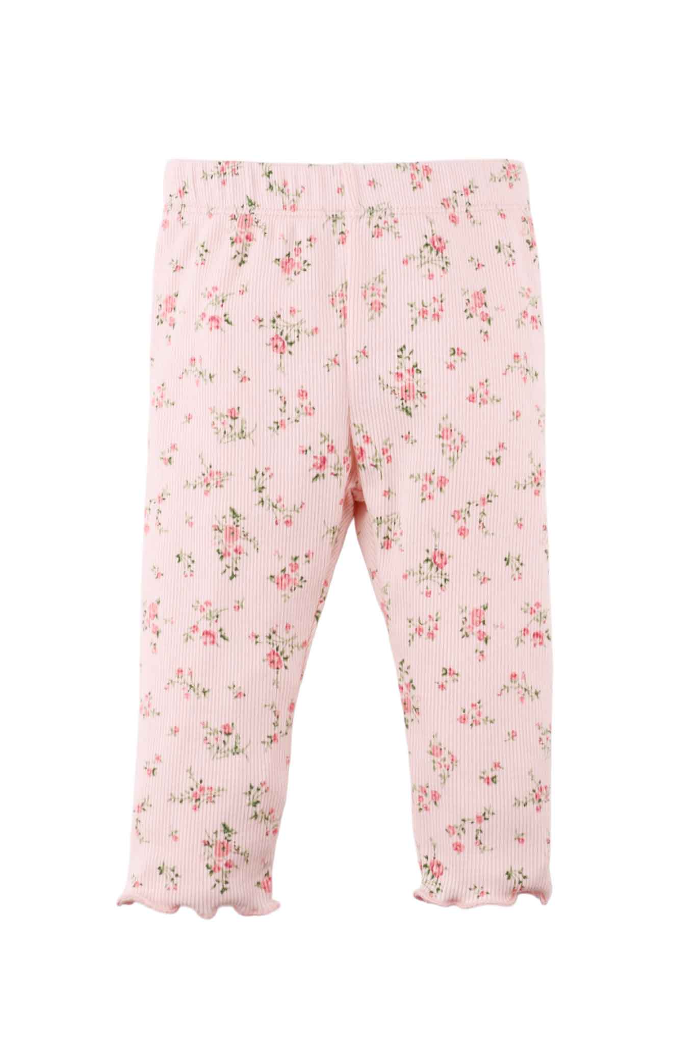 Gingersnaps Ribbed Leggings With All-Over Ditsy Flower Print and Merrow-Edged Hem