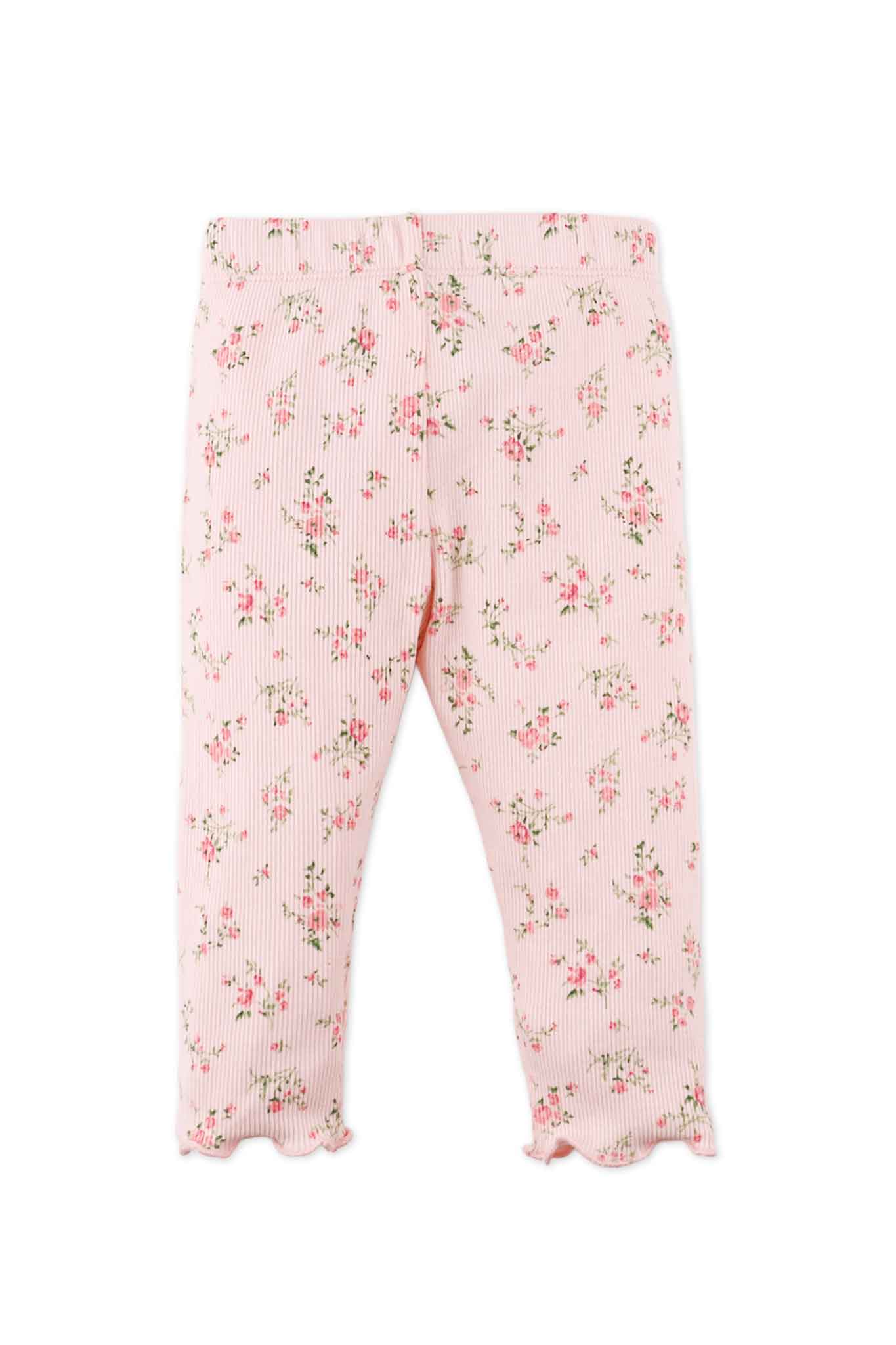 Gingersnaps Ribbed Leggings With All-Over Ditsy Flower Print and Merrow-Edged Hem