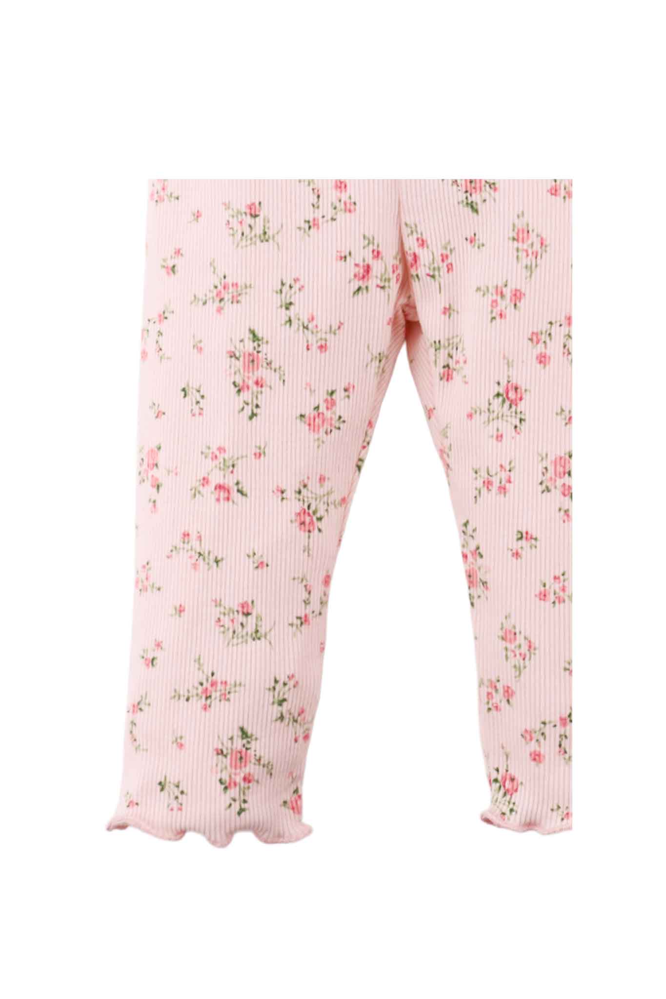Gingersnaps Ribbed Leggings With All-Over Ditsy Flower Print and Merrow-Edged Hem