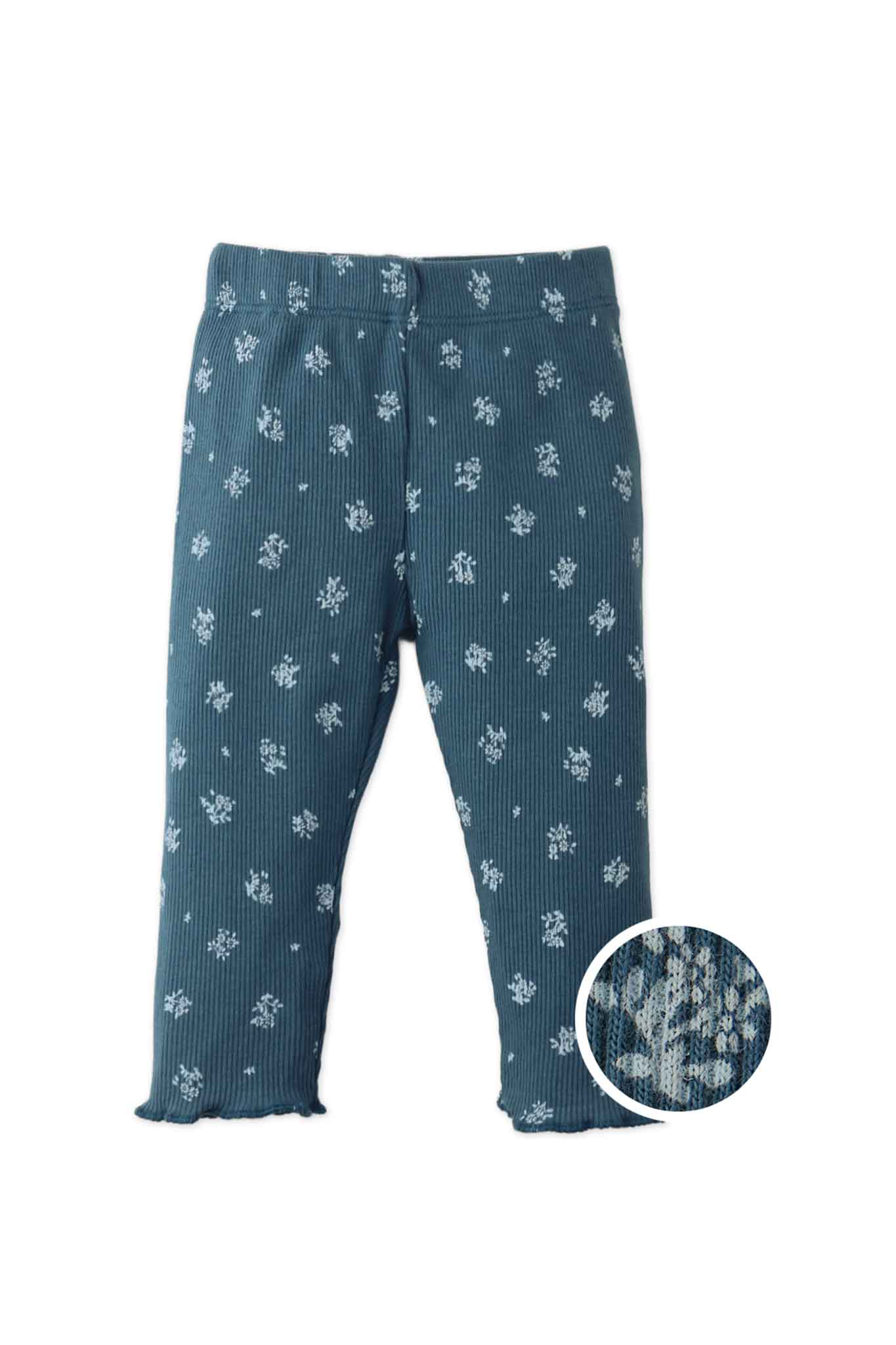 Gingersnaps Ribbed Leggings With All-Over Ditsy Flower Print and Merrow-Edged Hem