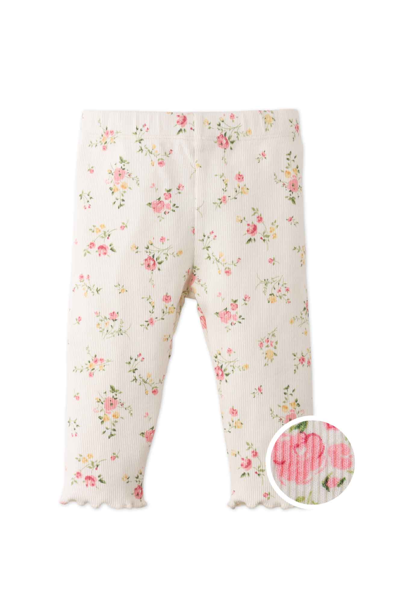 Gingersnaps Ribbed Leggings With All-Over Ditsy Flower Print and Merrow-Edged Hem