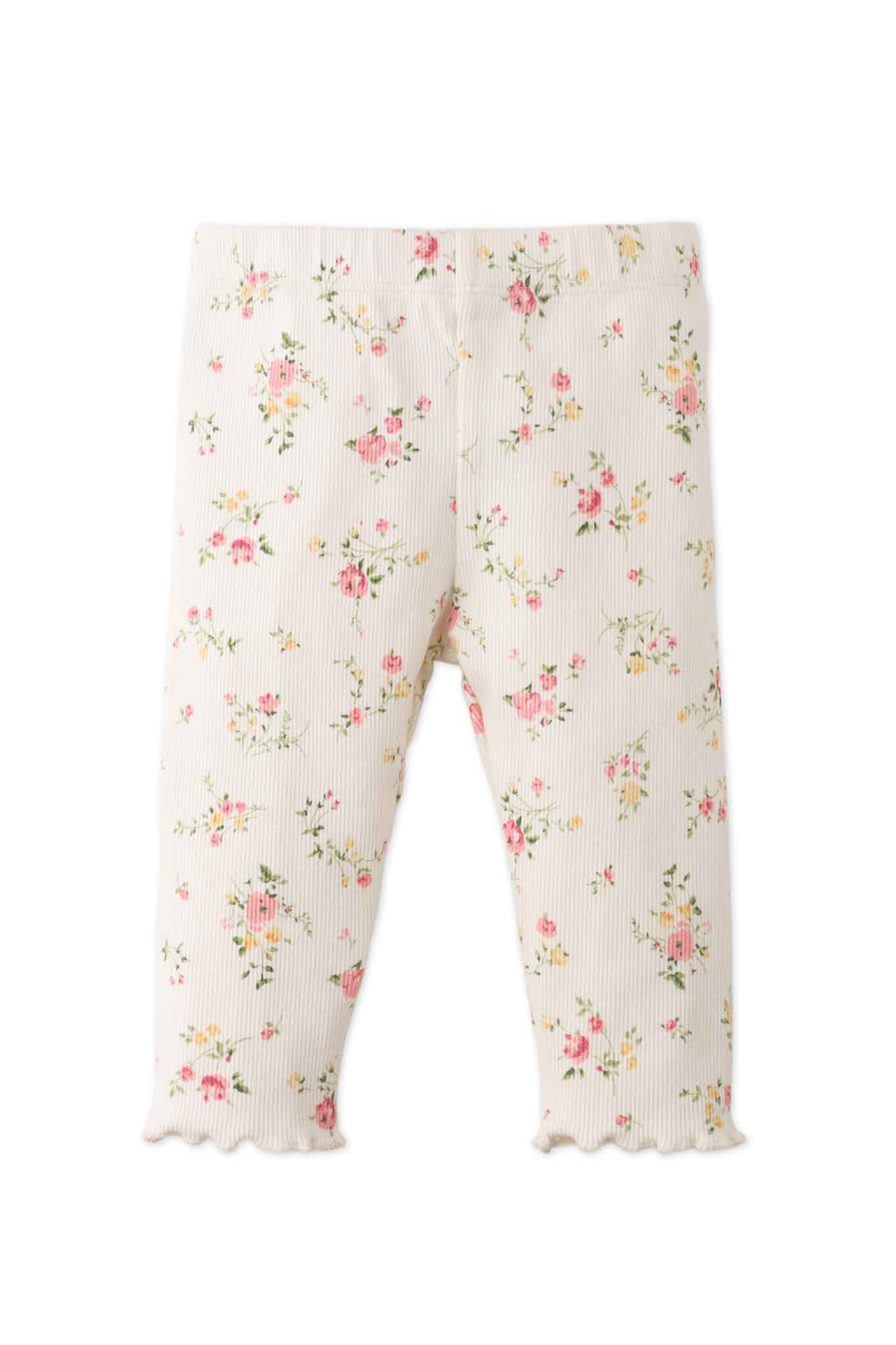 Gingersnaps Ribbed Leggings With All-Over Ditsy Flower Print and Merrow-Edged Hem