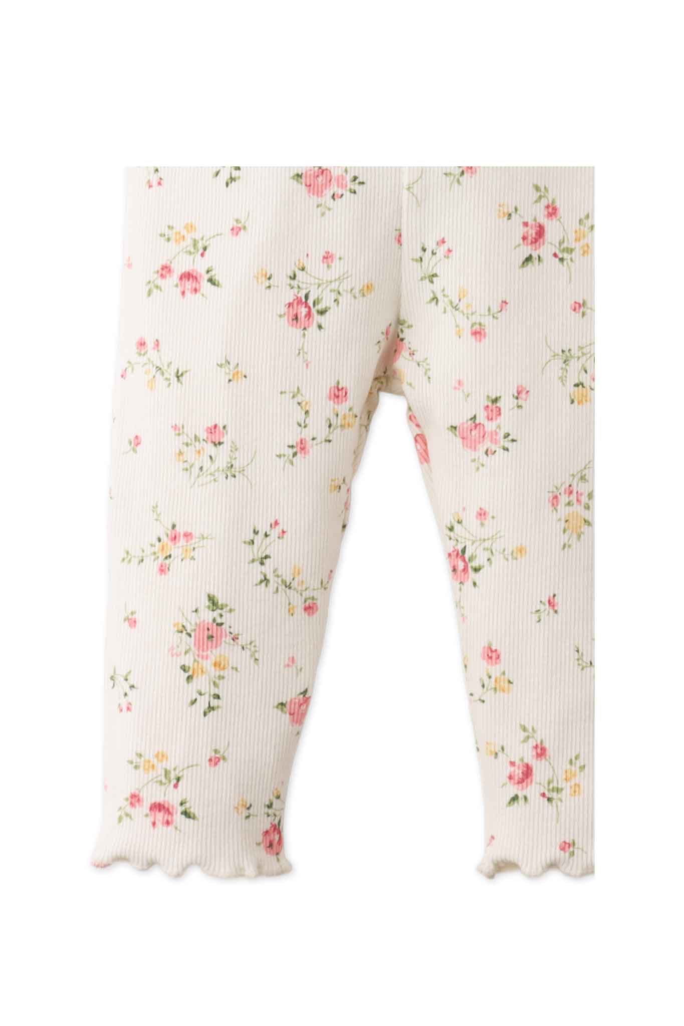 Gingersnaps Ribbed Leggings With All-Over Ditsy Flower Print and Merrow-Edged Hem