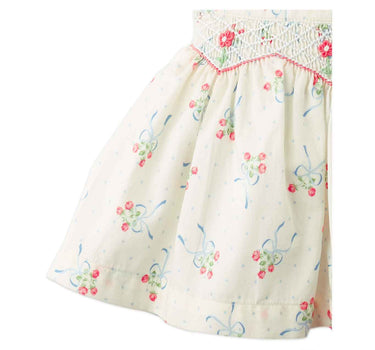 Gingersnaps Floral and Bow Printed Skirt With Smocking Details and Bullion Flower Embroidery