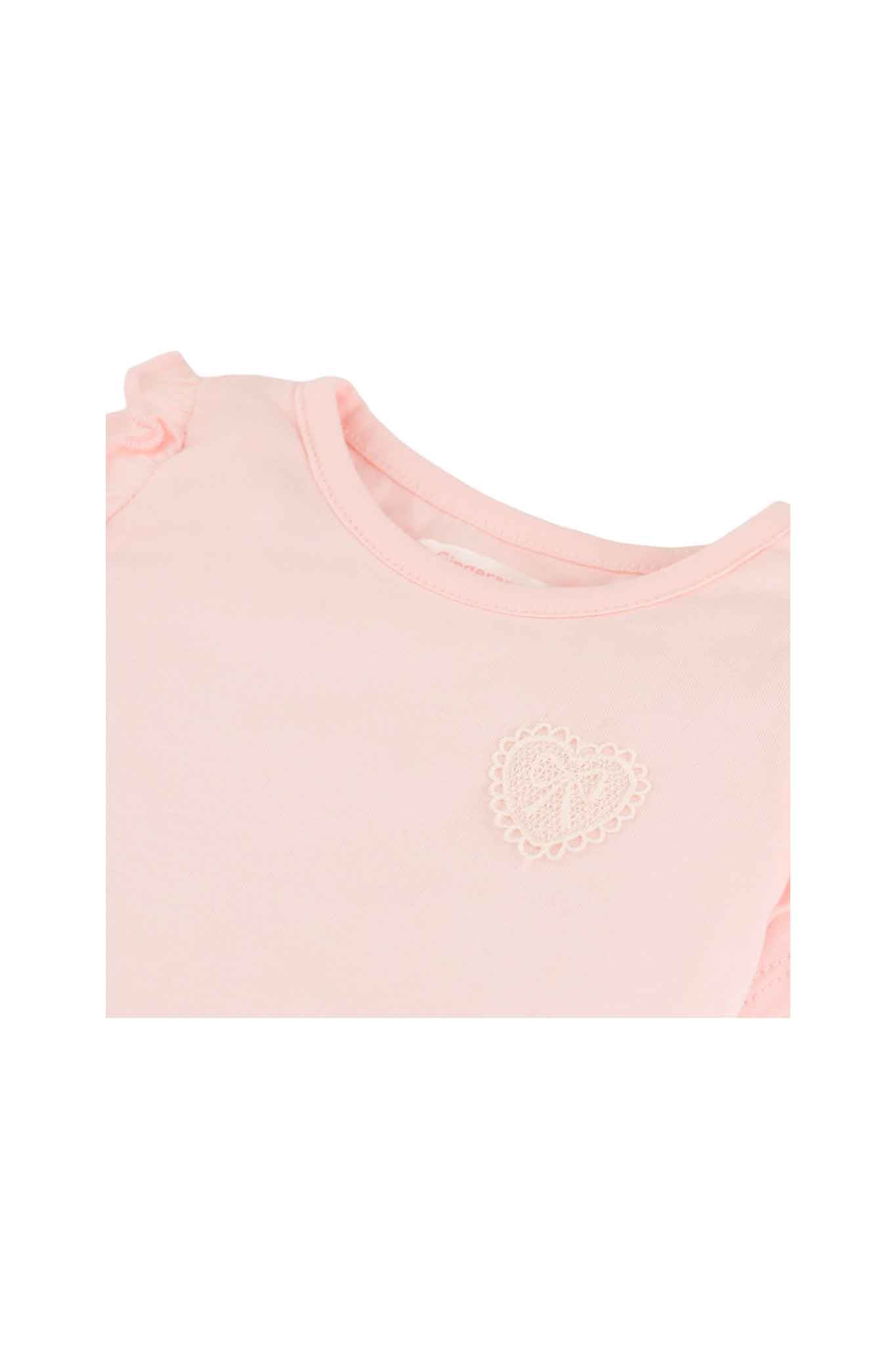 Gingersnaps T-Shirt With Set-In Ruffles On Sleeves and Heart Lace Appliqué On Chest