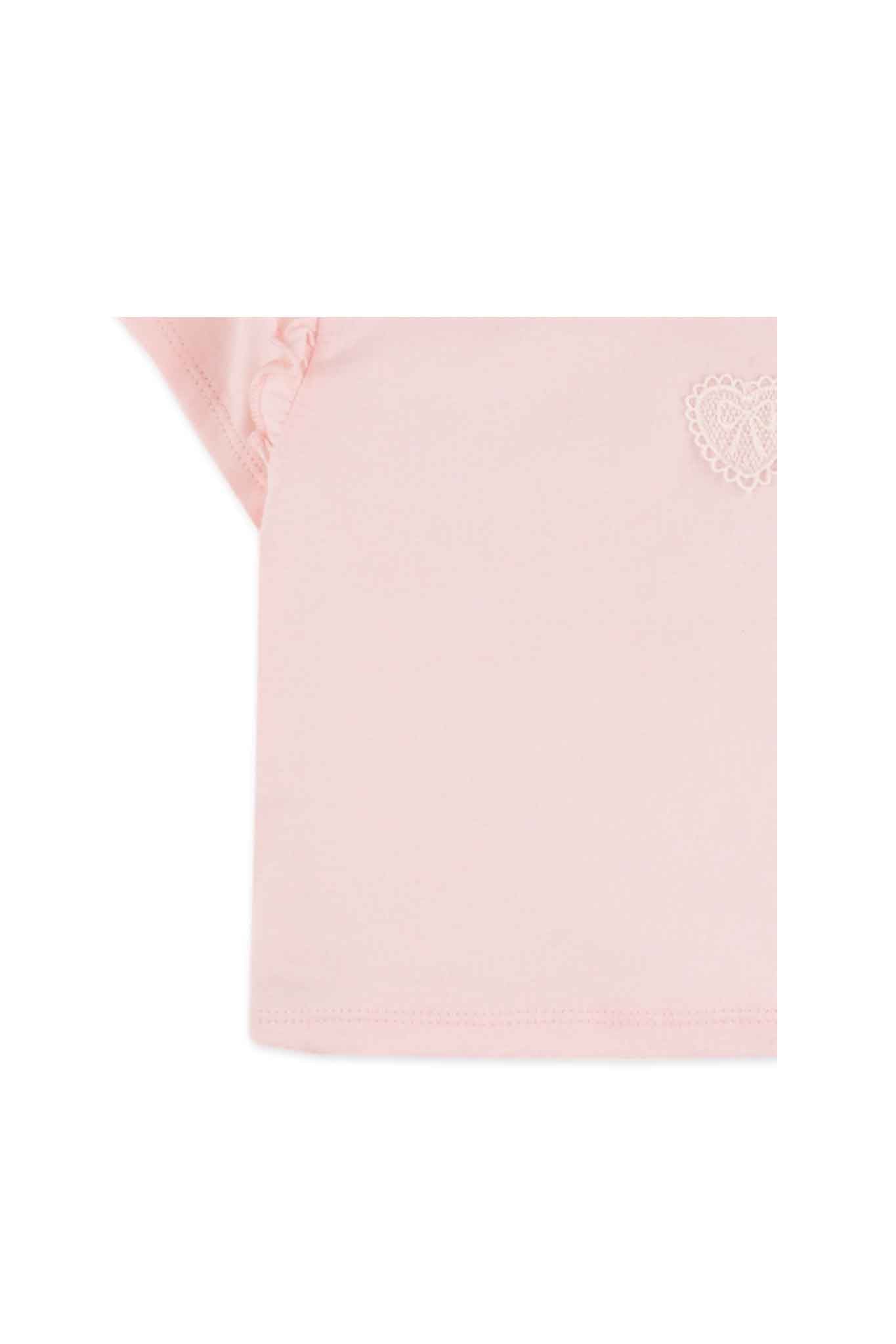 Gingersnaps T-Shirt With Set-In Ruffles On Sleeves and Heart Lace Appliqué On Chest