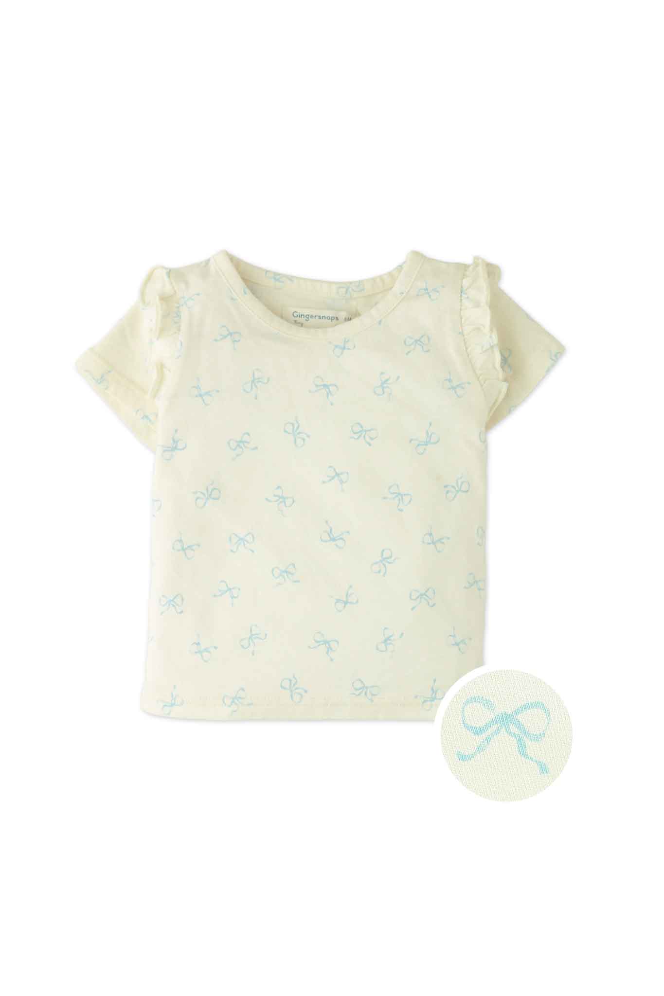 Gingersnaps T-Shirt With Set-In Ruffles On Sleeves and All-Over Bow Print