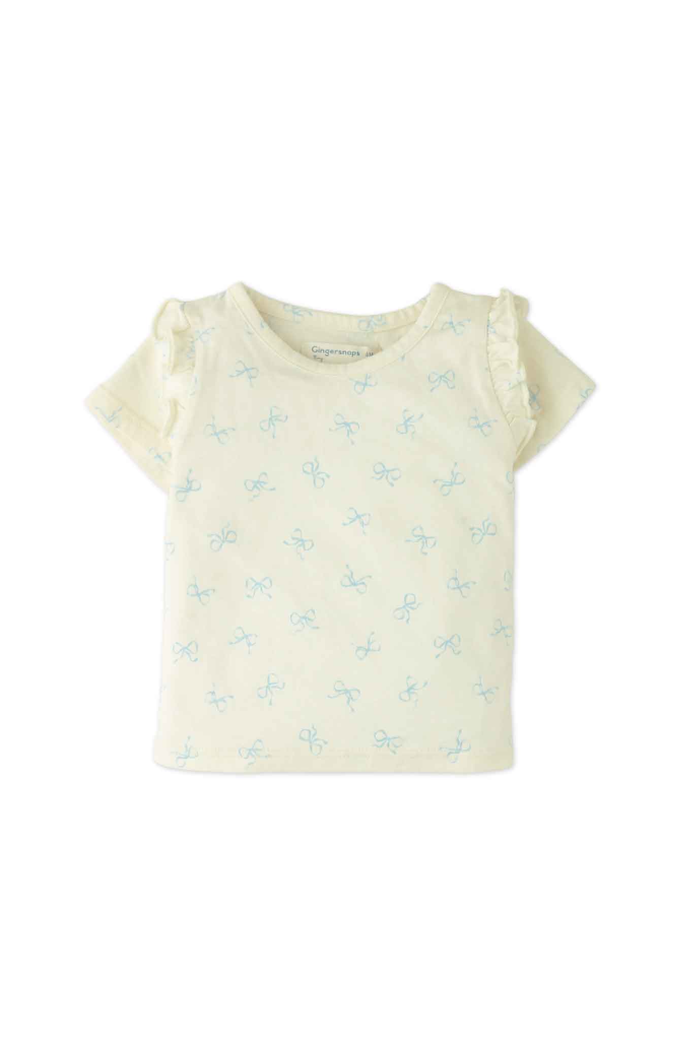 Gingersnaps T-Shirt With Set-In Ruffles On Sleeves and All-Over Bow Print