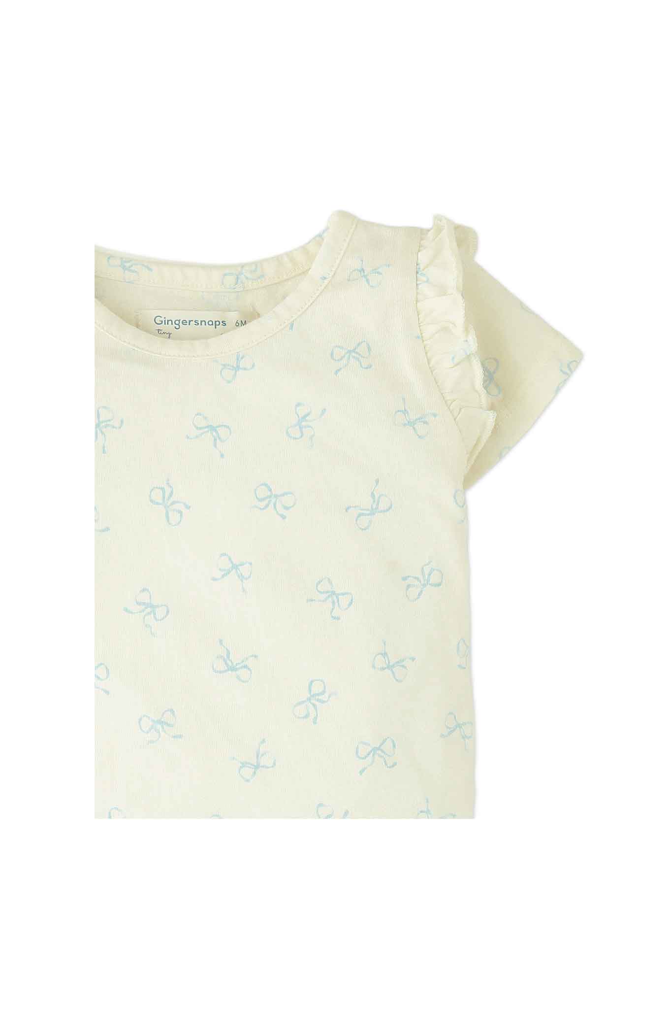 Gingersnaps T-Shirt With Set-In Ruffles On Sleeves and All-Over Bow Print