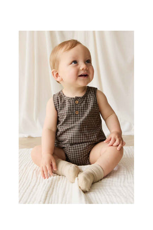 Jamie Kay Organic Cotton Archie Playsuit - Coffee Grid