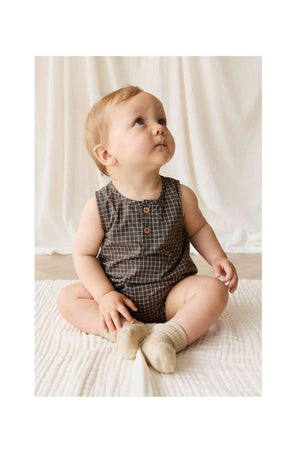 Jamie Kay Organic Cotton Archie Playsuit - Coffee Grid