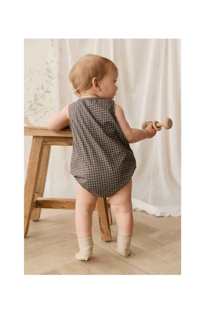 Jamie Kay Organic Cotton Archie Playsuit - Coffee Grid
