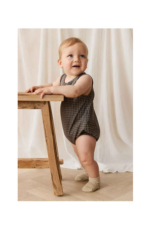 Jamie Kay Organic Cotton Archie Playsuit - Coffee Grid