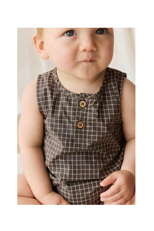 Jamie Kay Organic Cotton Archie Playsuit - Coffee Grid