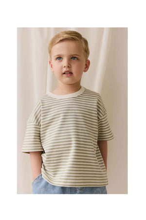 Jamie Kay Pima Cotton Wesley Tee - Narrow Stripe Lichen / Cloud