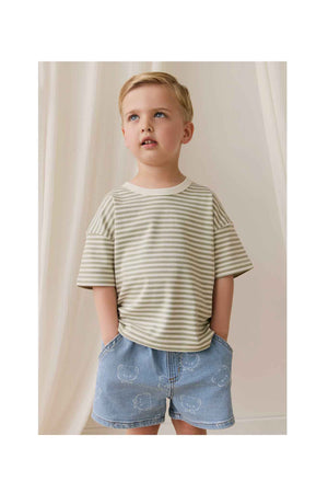 Jamie Kay Pima Cotton Wesley Tee - Narrow Stripe Lichen / Cloud