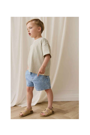 Jamie Kay Pima Cotton Wesley Tee - Narrow Stripe Lichen / Cloud